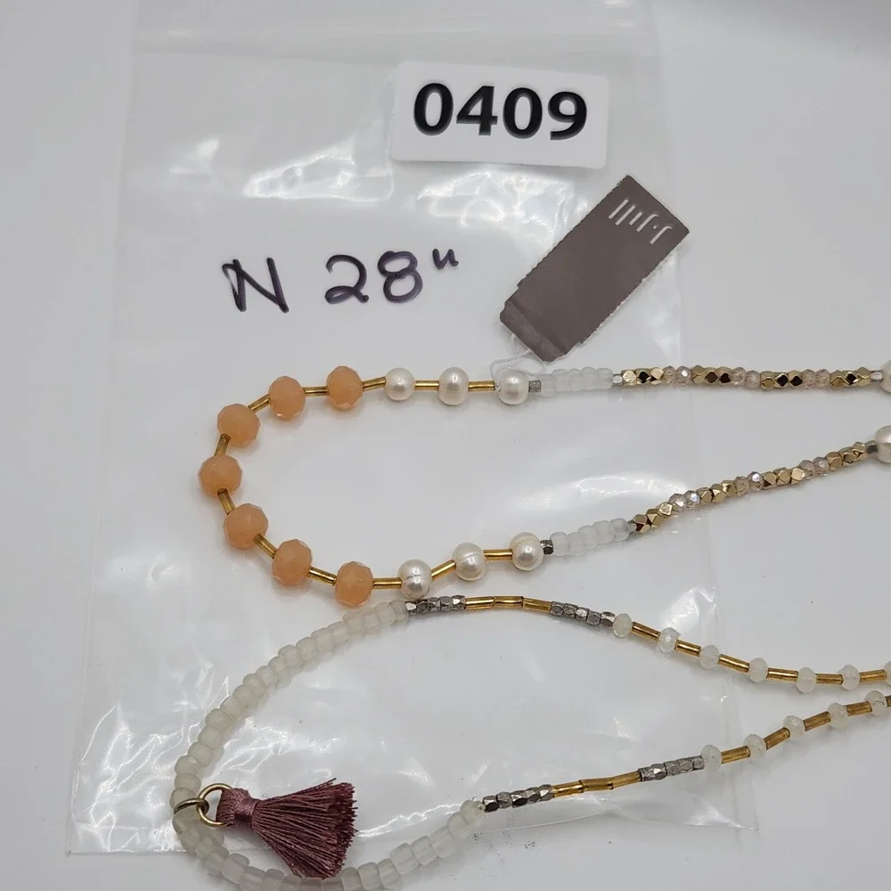 Boho Faceted Glass Bead Faux Pearl Tassel Necklace 28